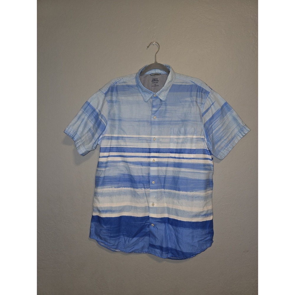 IZOD Saltwater Button Down Short Sleeve Blue Ocean Resort Beach Coastal Sz XL